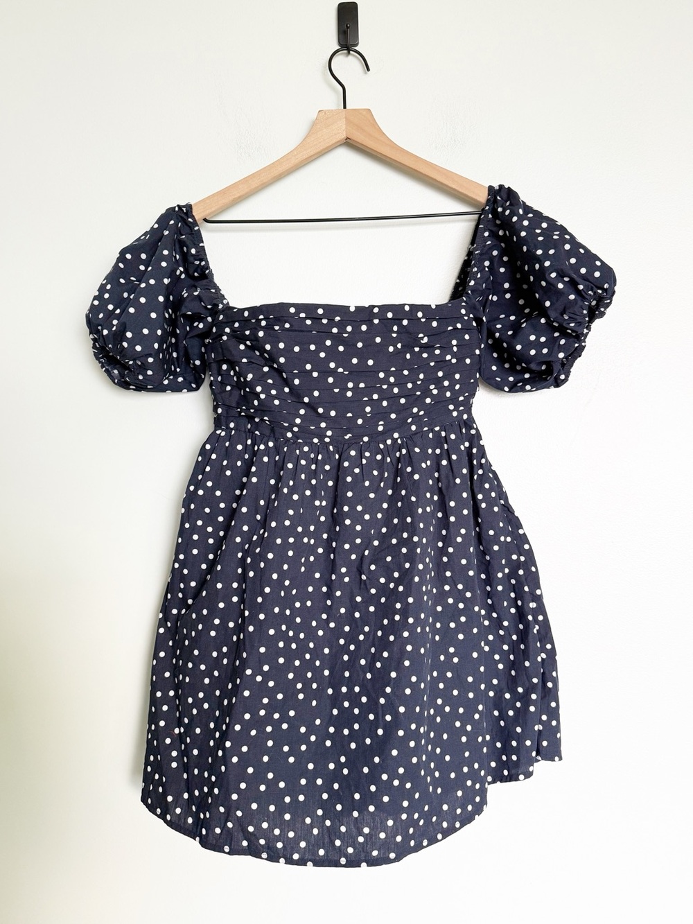 Abercrombie & Fitch Navy Polka Dot Emerson Poplin
Puff Sleeve Mini Dress Skort